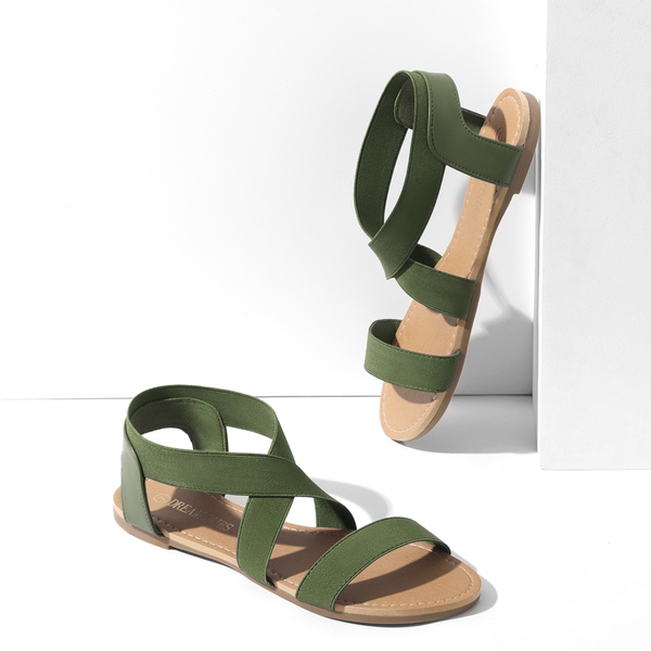 Elastic Ankle Strap Flat Sandals - ARMY GREEN - 3